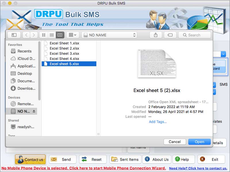 Screenshot of Text SMS Software Mac