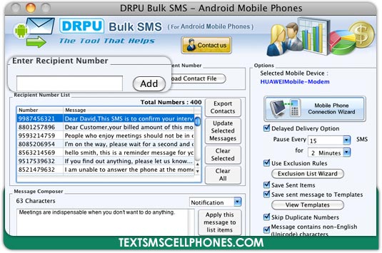 Mac Bulk SMS Software for Android Phones 