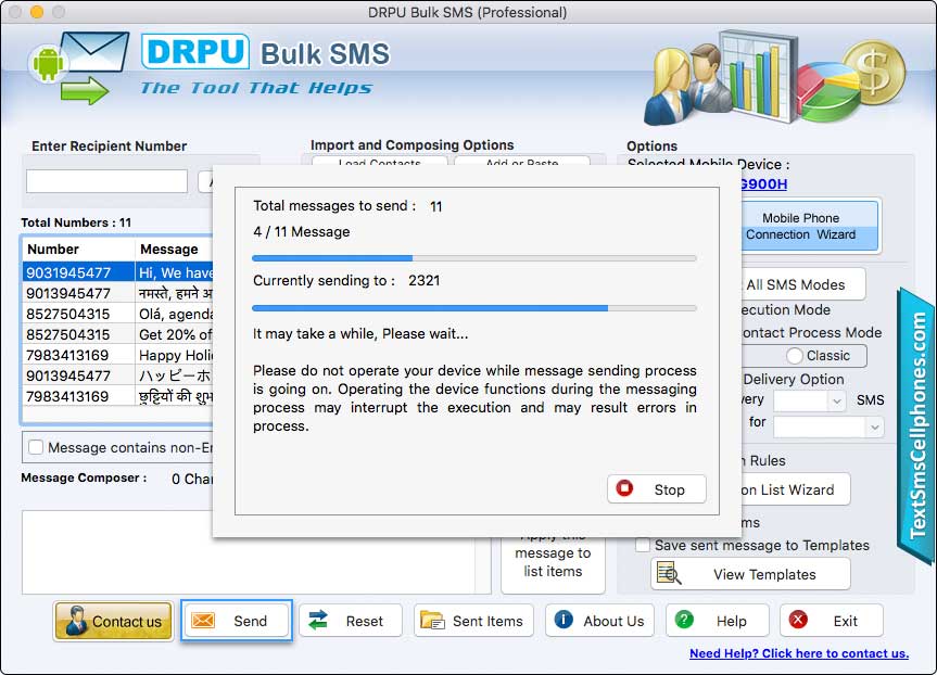 Status of messages sending process