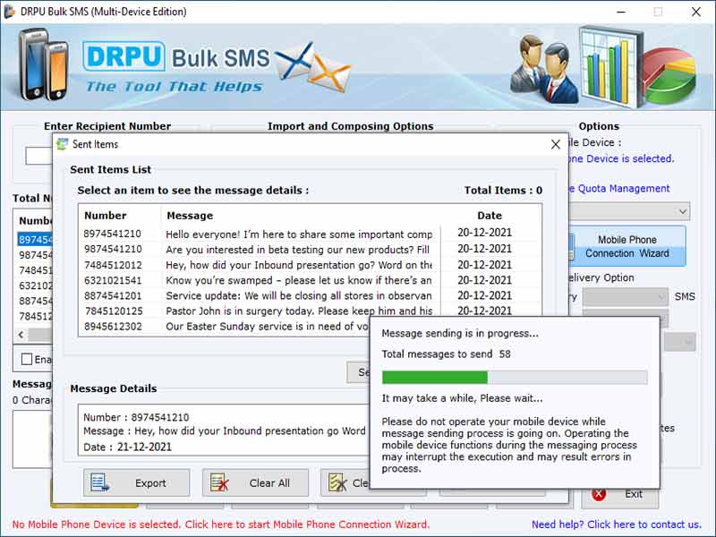 Sending Bulk SMS screenshot